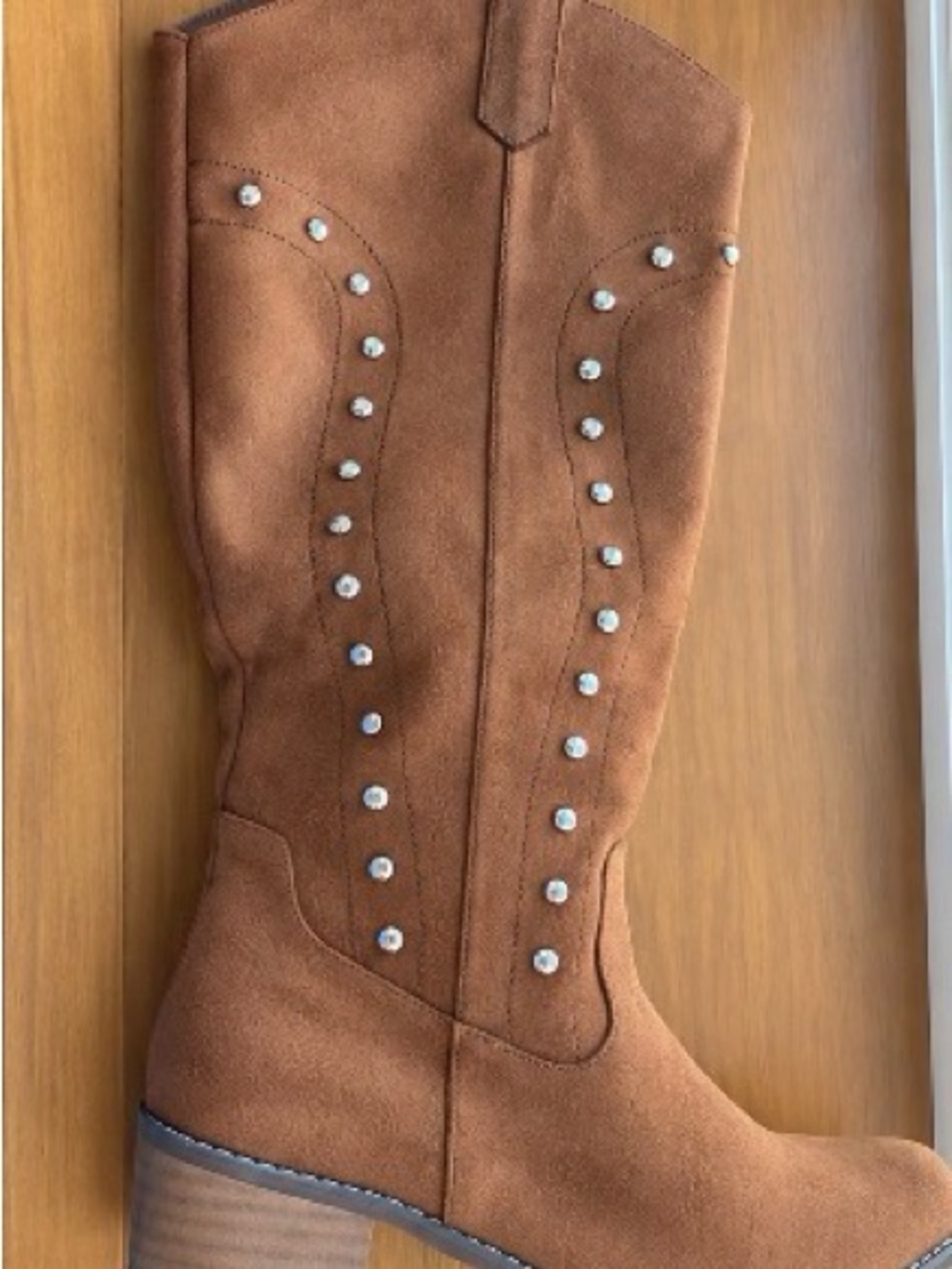 Ecetana Cognac Brown Studded Western Knee High Boots Size 6.5